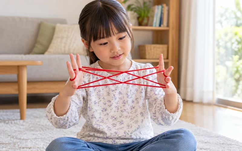 あやとり遊びで遊ぶ子ども