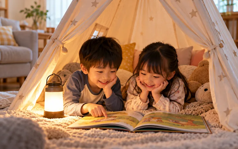 おうちキャンプで遊ぶ子ども