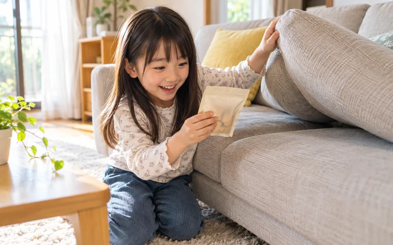おうちハロウィンお菓子さがしで遊ぶ子ども