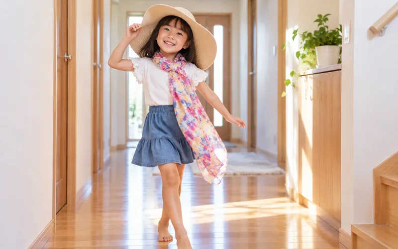 おうちファッションショーで遊ぶ子ども