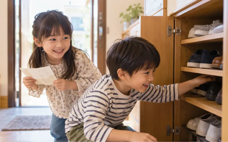 おうち宝探しで遊ぶ子ども