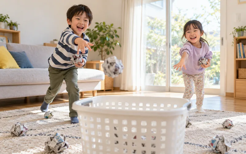 おうち運動会で遊ぶ子ども