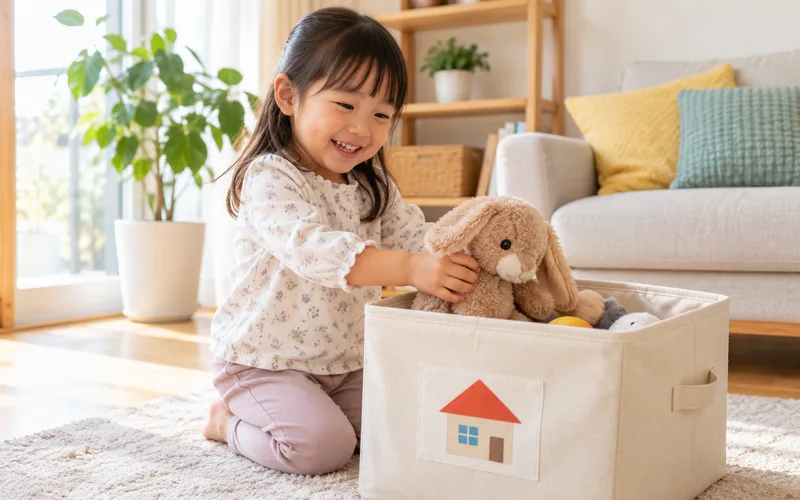 おもちゃのおうちに帰そうで遊ぶ子ども