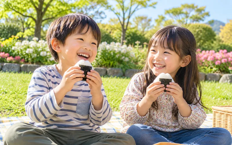 お庭ピクニックで遊ぶ子ども