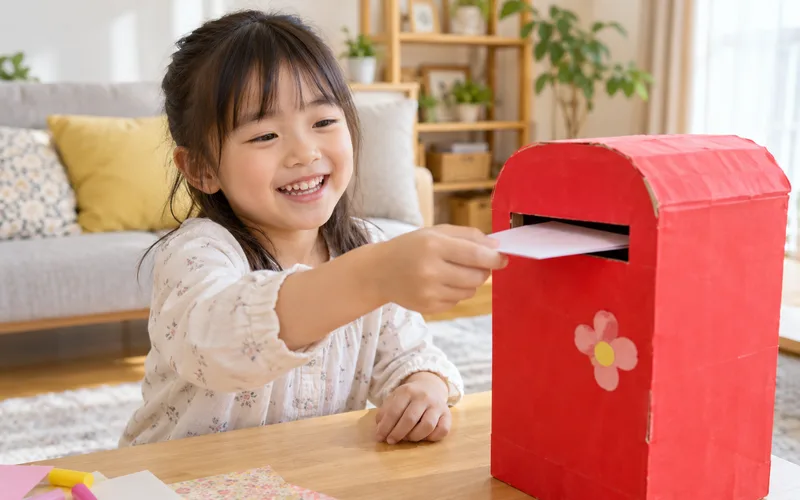 お手紙ポストごっこで遊ぶ子ども