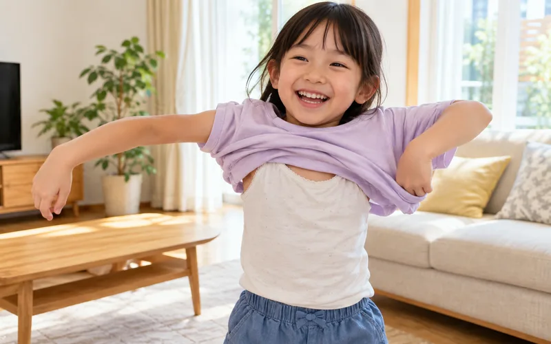 お着替えタイムアタックで遊ぶ子ども