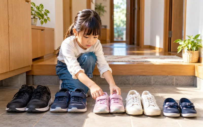 くつそろえ隊で遊ぶ子ども