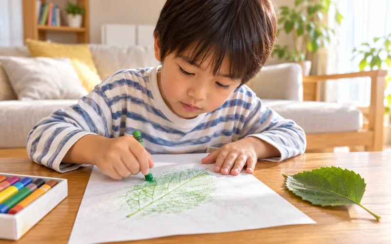 こすり出しアートで遊ぶ子ども