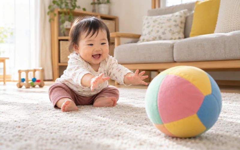 ころころボールキャッチで遊ぶ子ども