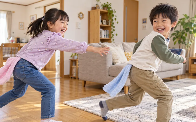 しっぽ取りゲームで遊ぶ子ども