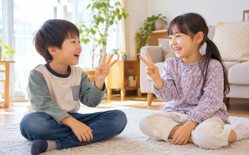 しりとり記録チャレンジで遊ぶ子ども