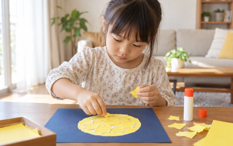 ちぎり絵のお月見で遊ぶ子ども