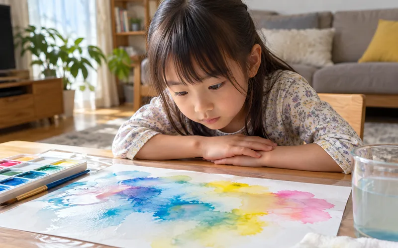 にじみ絵遊びで遊ぶ子ども
