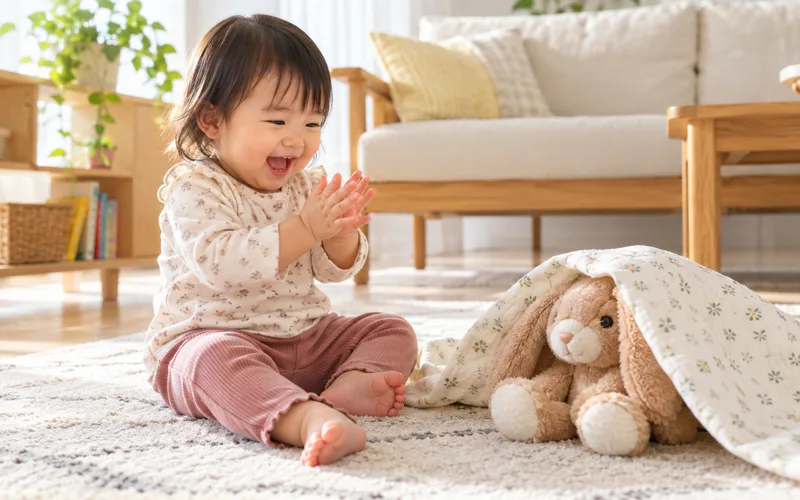 ぬいぐるみかくれんぼで遊ぶ子ども