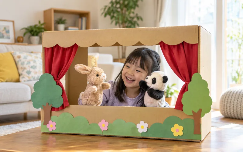 ぬいぐるみ人形劇ごっこで遊ぶ子ども