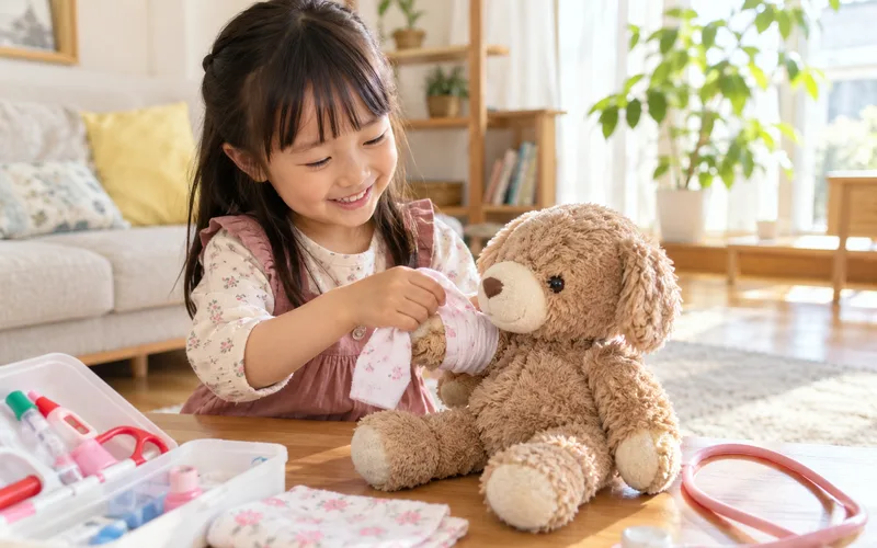 ぬいぐるみ病院ごっこで遊ぶ子ども