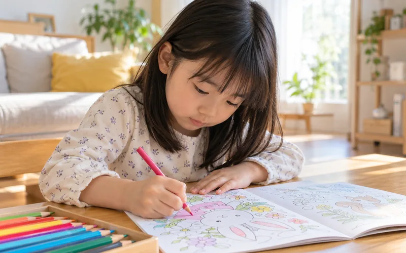 ぬりえタイムで遊ぶ子ども