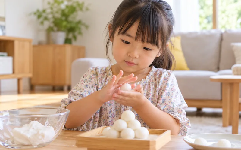 ねんどでお月見だんごで遊ぶ子ども