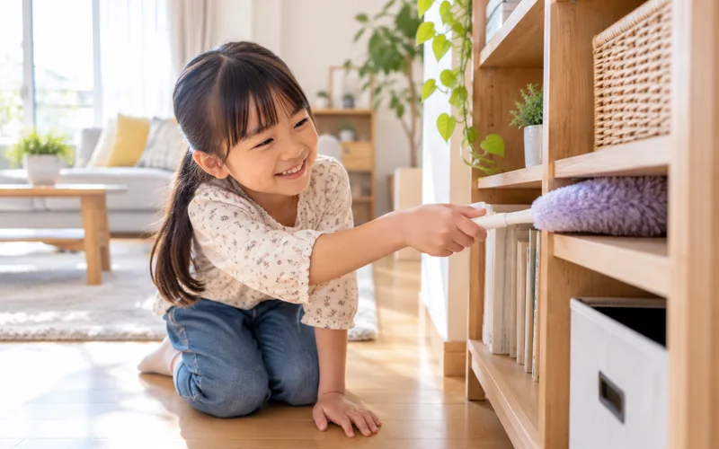 ほこりハンターで遊ぶ子ども