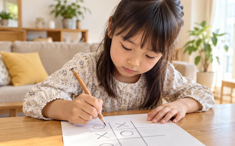 まるばつ陣取りゲームで遊ぶ子ども