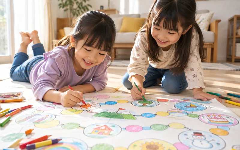 オリジナルすごろくづくりで遊ぶ子ども