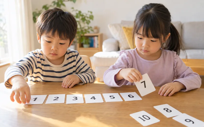 カード並べ替え数字パズルで遊ぶ子ども