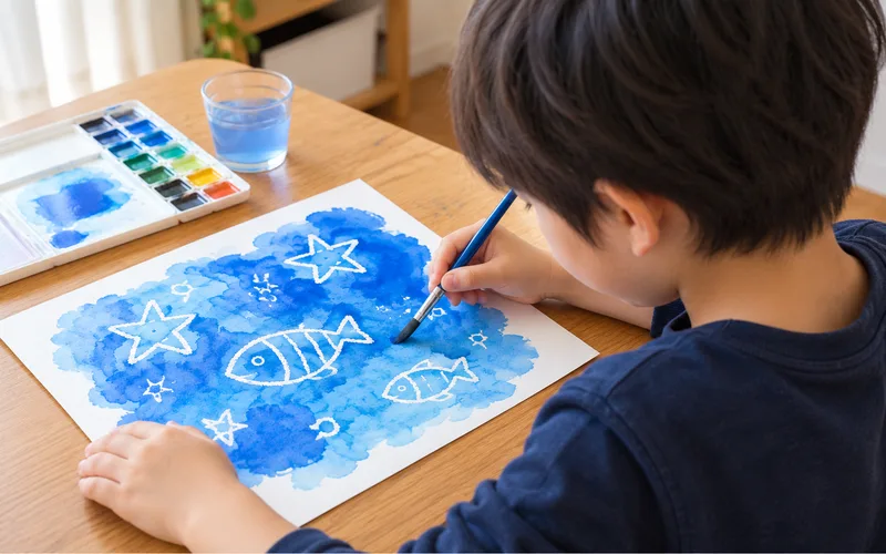 クレヨンはじき絵で遊ぶ子ども