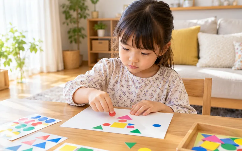 シールでオリジナル絵作りで遊ぶ子ども
