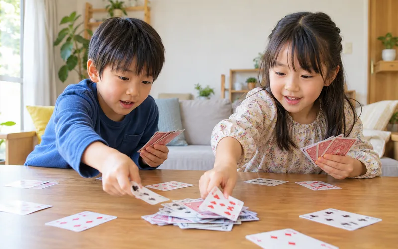 スピード対決ゲームで遊ぶ子ども