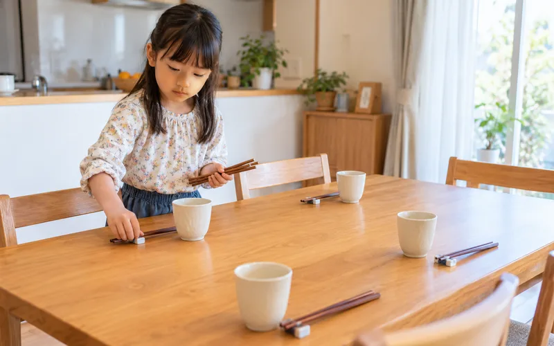 テーブルセッティング係で遊ぶ子ども