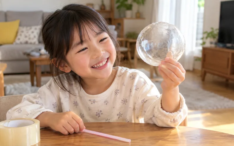 テープ風船で遊ぶ子ども
