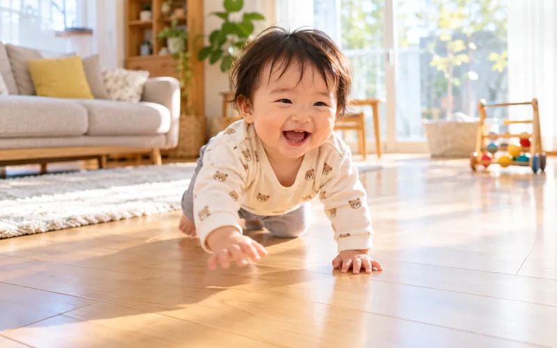 ハイハイ追いかけっこで遊ぶ子ども