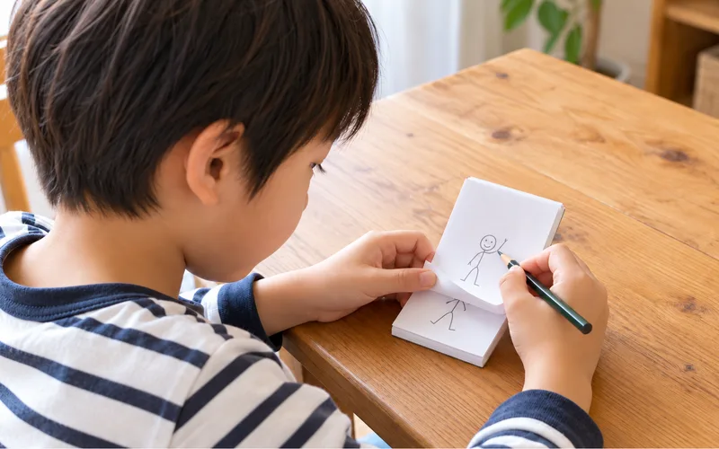 パラパラ漫画づくりで遊ぶ子ども