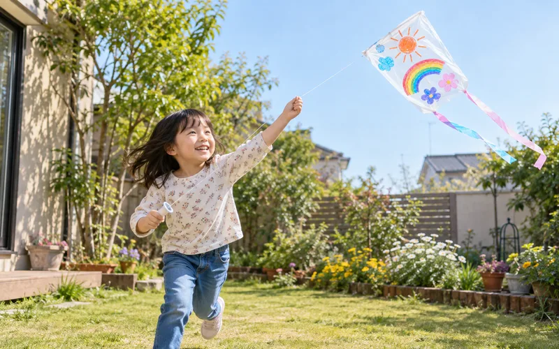 ビニール袋だこあげで遊ぶ子ども