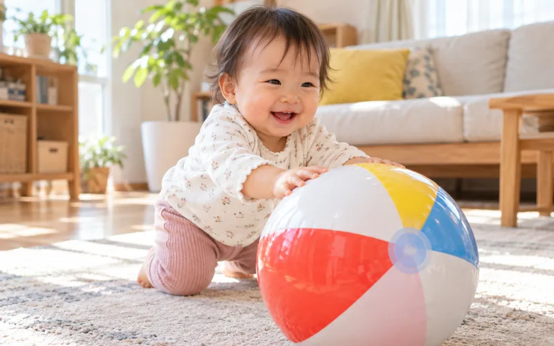 ビーチボールぽんぽんで遊ぶ子ども