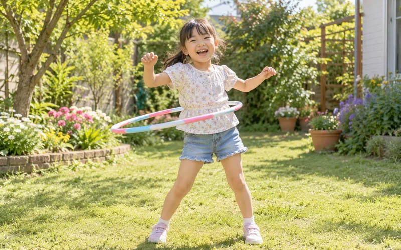 フラフープチャレンジで遊ぶ子ども