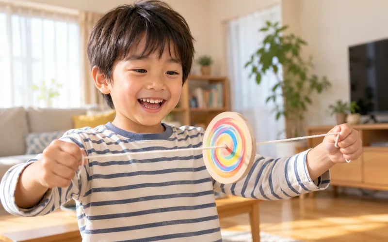 ブンブンごまで遊ぶ子ども
