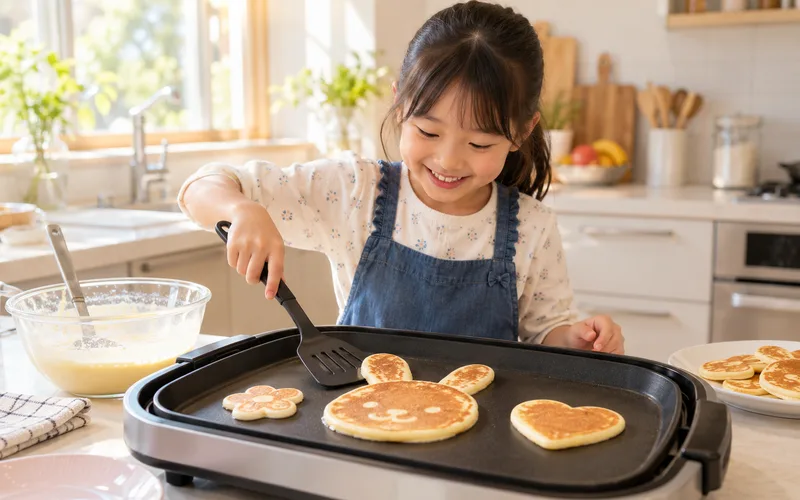 ホットケーキアートで遊ぶ子ども