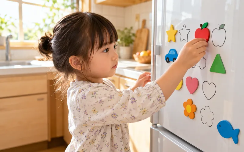 マグネットぴたぴた絵合わせで遊ぶ子ども