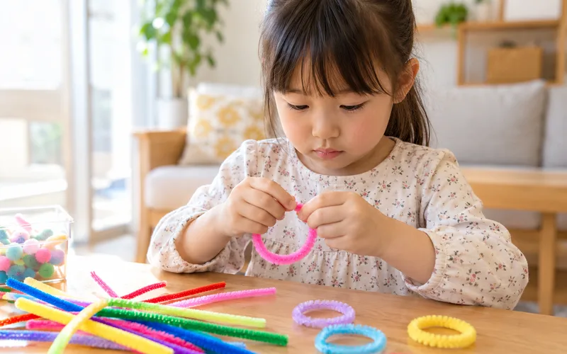 モールでアクセサリー作りで遊ぶ子ども