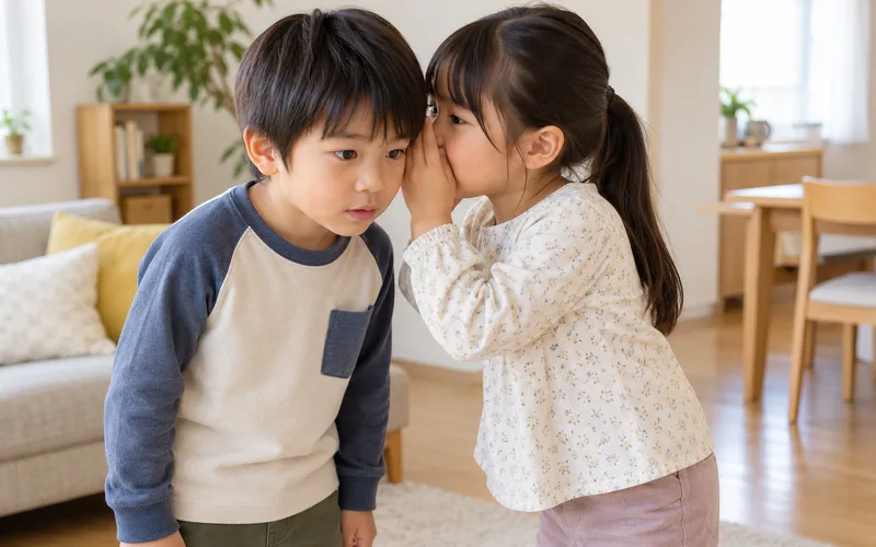伝言ゲームリレーで遊ぶ子ども