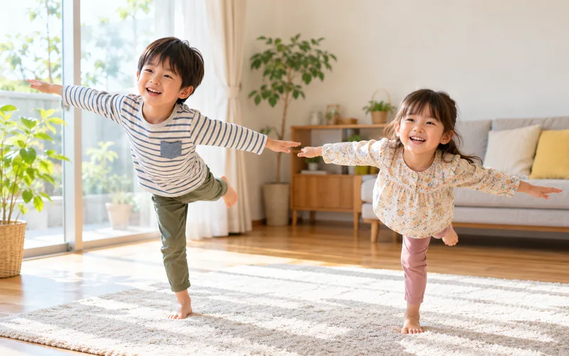 体まねっこポーズ対決で遊ぶ子ども