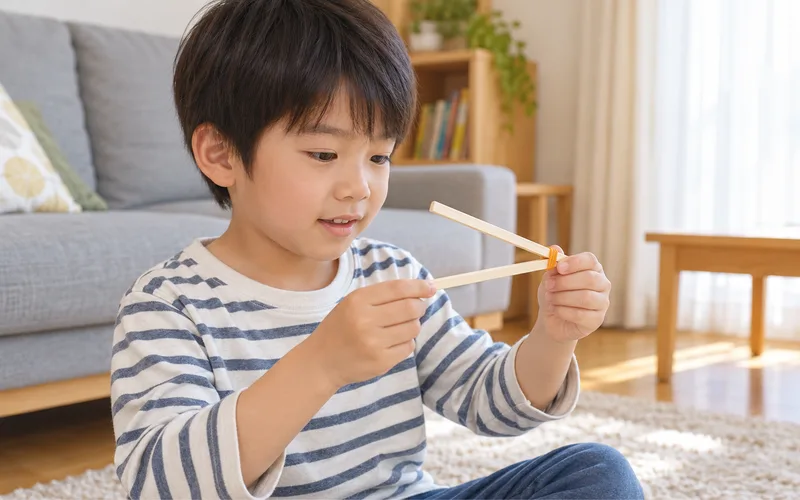 割り箸カスタネット作りで遊ぶ子ども