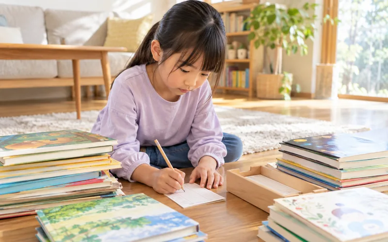 図書館司書ごっこで遊ぶ子ども