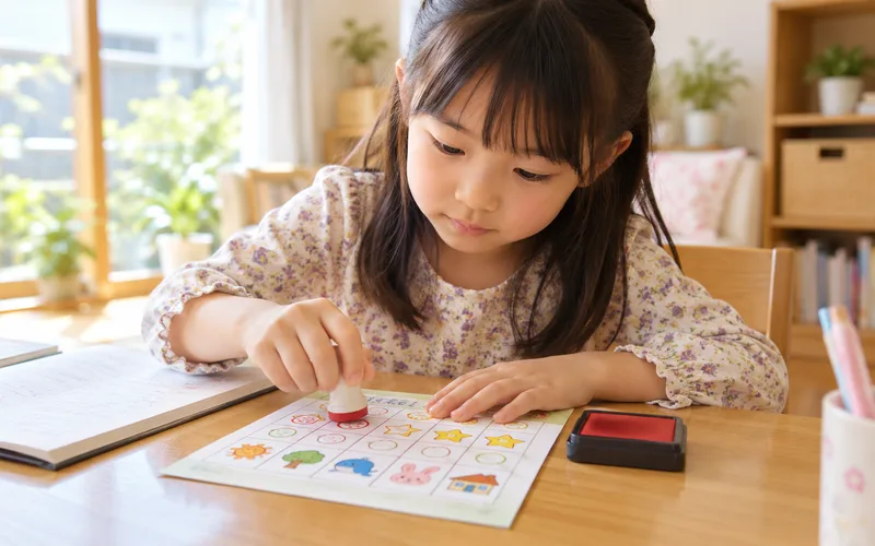 宿題スタンプラリーで遊ぶ子ども