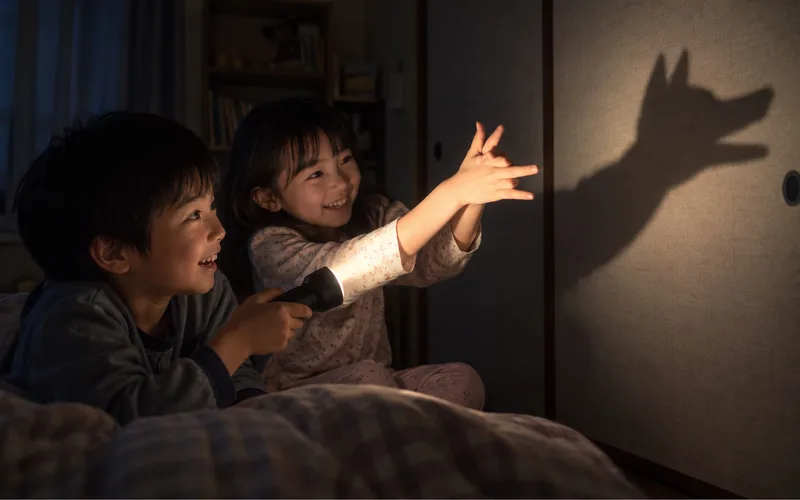 影絵あそびで遊ぶ子ども