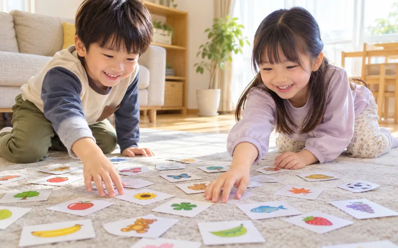 手作りかるたで遊ぶ子ども