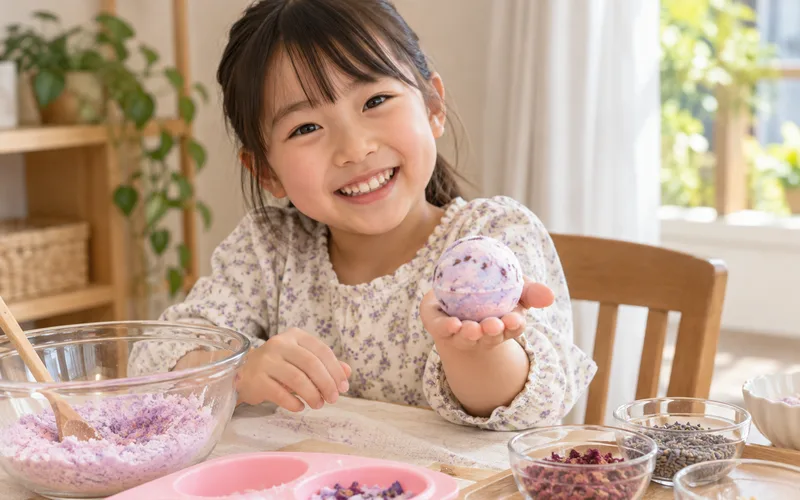 手作りバスボムで遊ぶ子ども