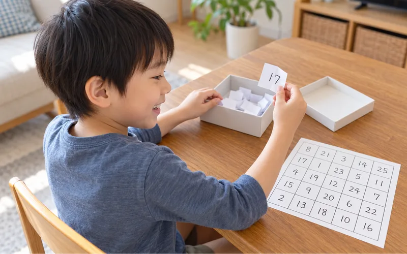 手作りビンゴ大会で遊ぶ子ども