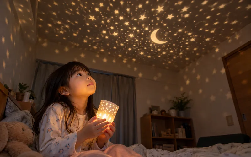 手作りプラネタリウムで遊ぶ子ども
